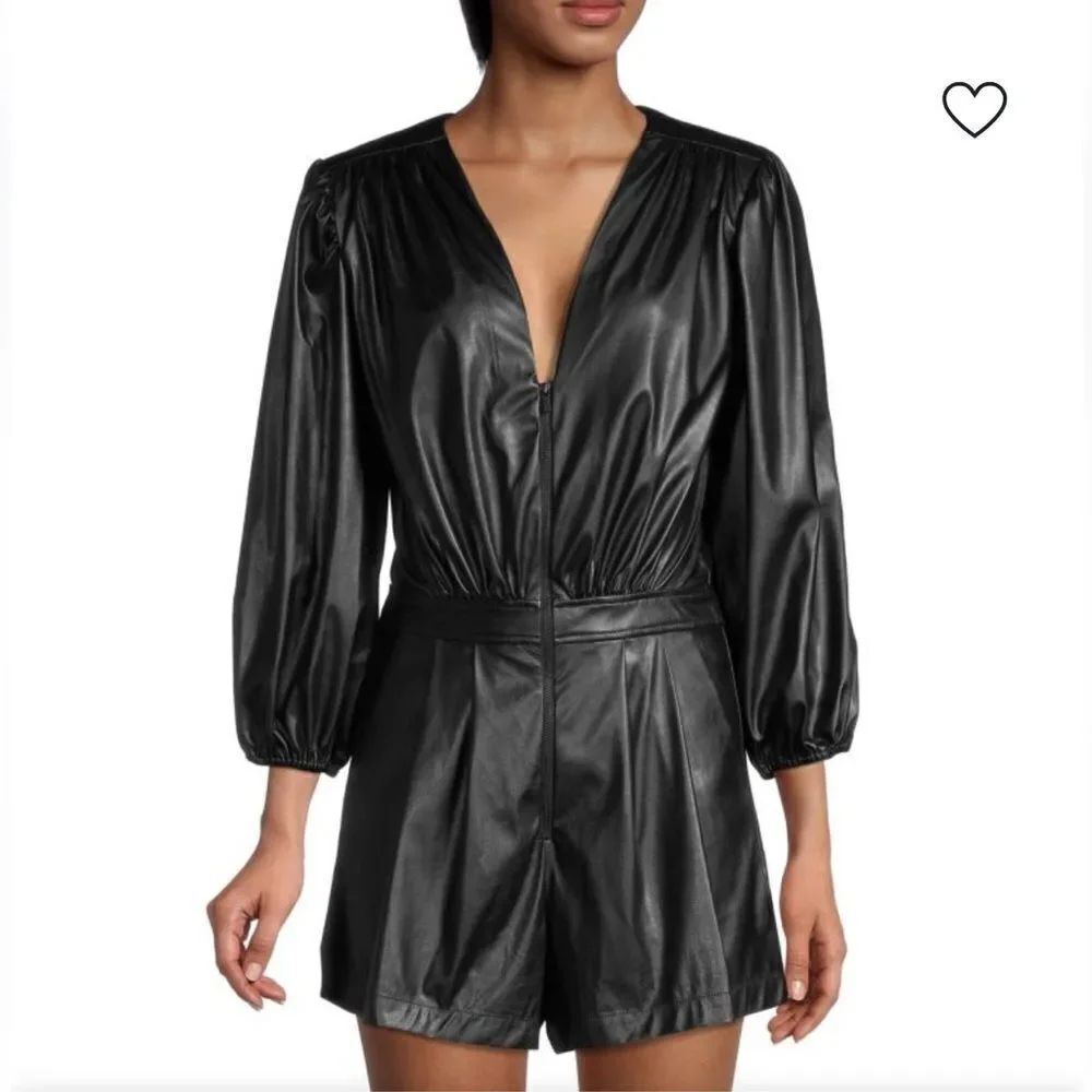 RAMY BROOK INES BLACK FAUX LEATHER ROMPER SZ 6 NWT Retail $445